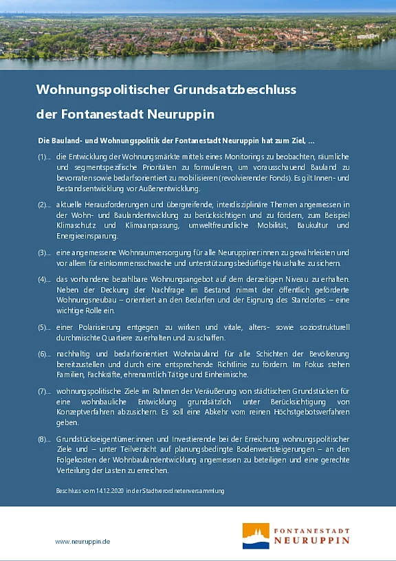 Kurzübersicht zum wohnungspolitischen Grundsatzbeschluss