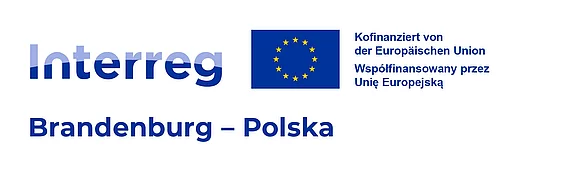 Logo des Interreg-Programms Brandenburg–Polska: links der Schriftzug „Interreg Brandenburg – Polska“, rechts die EU-Flagge mit dem Hinweis „Kofinanziert von der Europäischen Union“ (deutsch und polnisch).